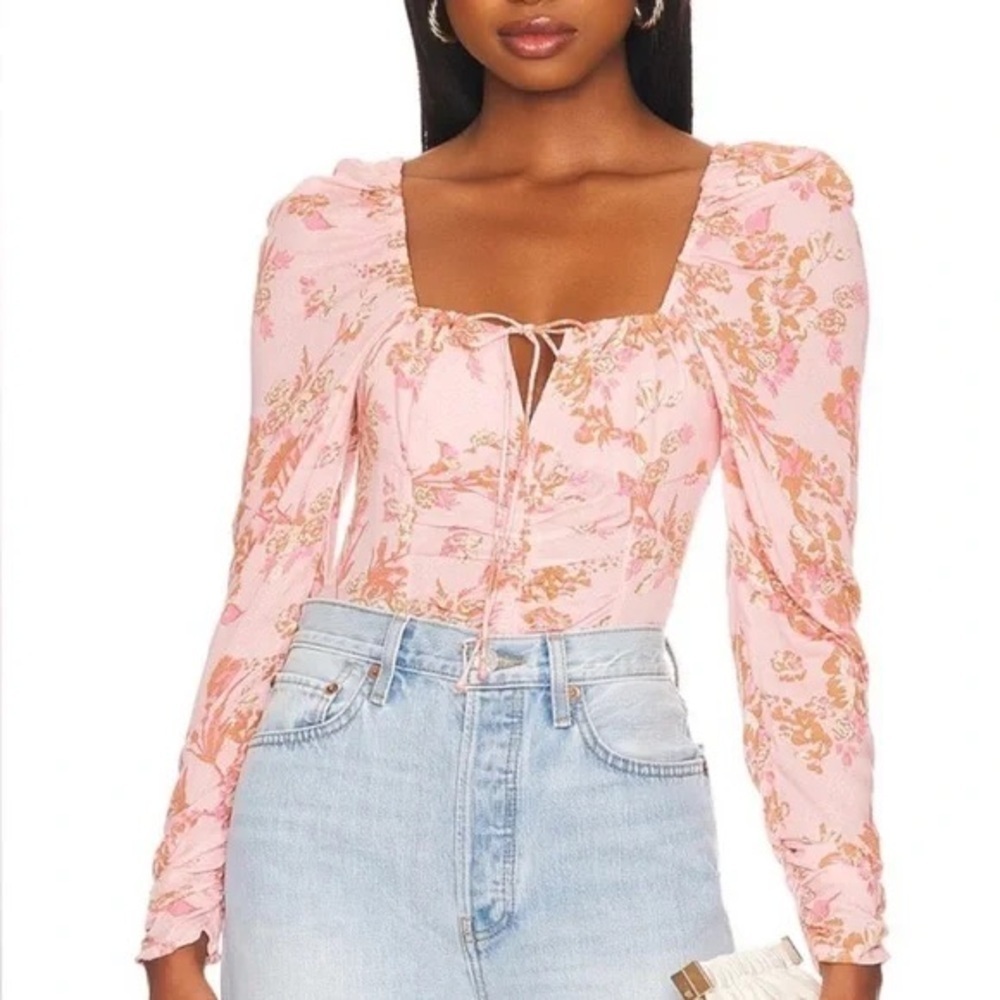 NWT FREE PEOPLE Hilary Printed Top in “Pink Combo” Bohemian Floral Feminine